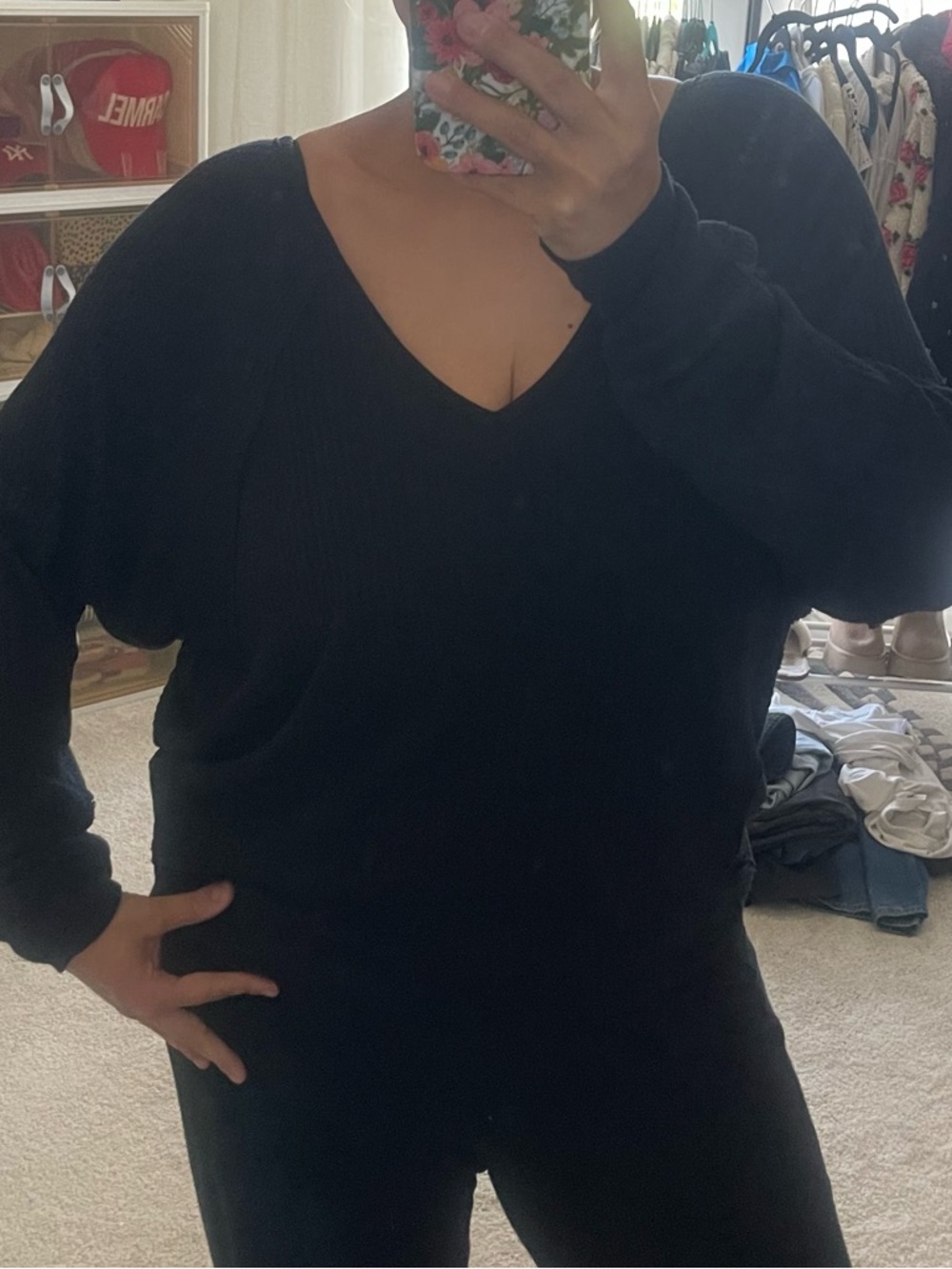 We The Free Black V-Neck Relaxed thermal long sleeve top